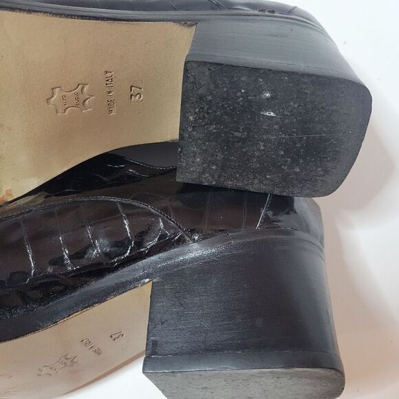 Italian Luc Matisse Patent Leather Croc Square Toe Lace Up Oxfords - Picture 2 of 13